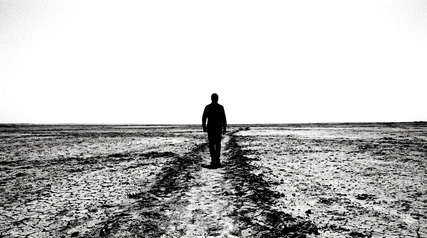 지평선을 향해 걸어가는 뒷모습