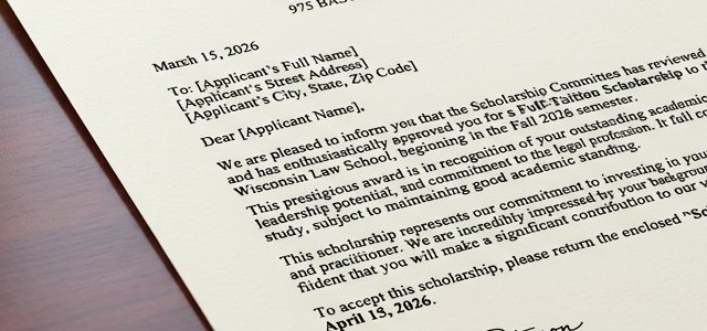 Wisconsin Law School 전액 장학금 레터